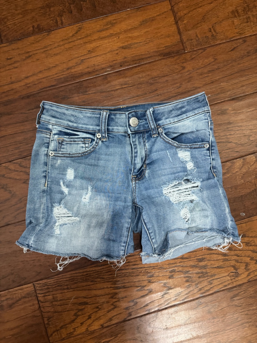American Eagle Outfitters Light Blue Distressed Denim Shorts